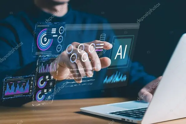 Business team designing an AI-powered growth strategy on a digital screen